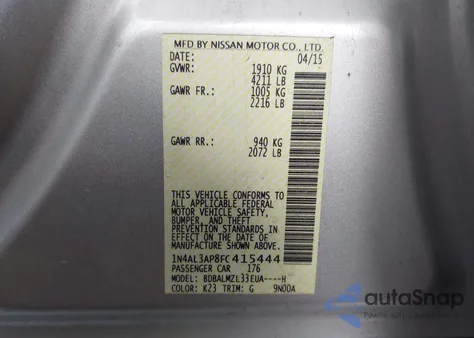 2015 Nissan Altima 2.5 Sv from USA, damaged, VIN 1N4AL3AP8FC415444